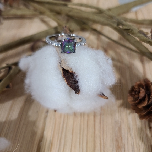 🌟🌟NEW🌟🌟GORGEOUS!! Rainbow Topaz Cushion Cut Ring in 925 Sterling Silver - Picture 12 of 13